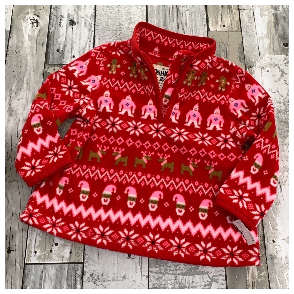 NWT Oshkosh B'gosh Holiday Christmas Fleece Pullover Top 12 Months Baby Boy Girl